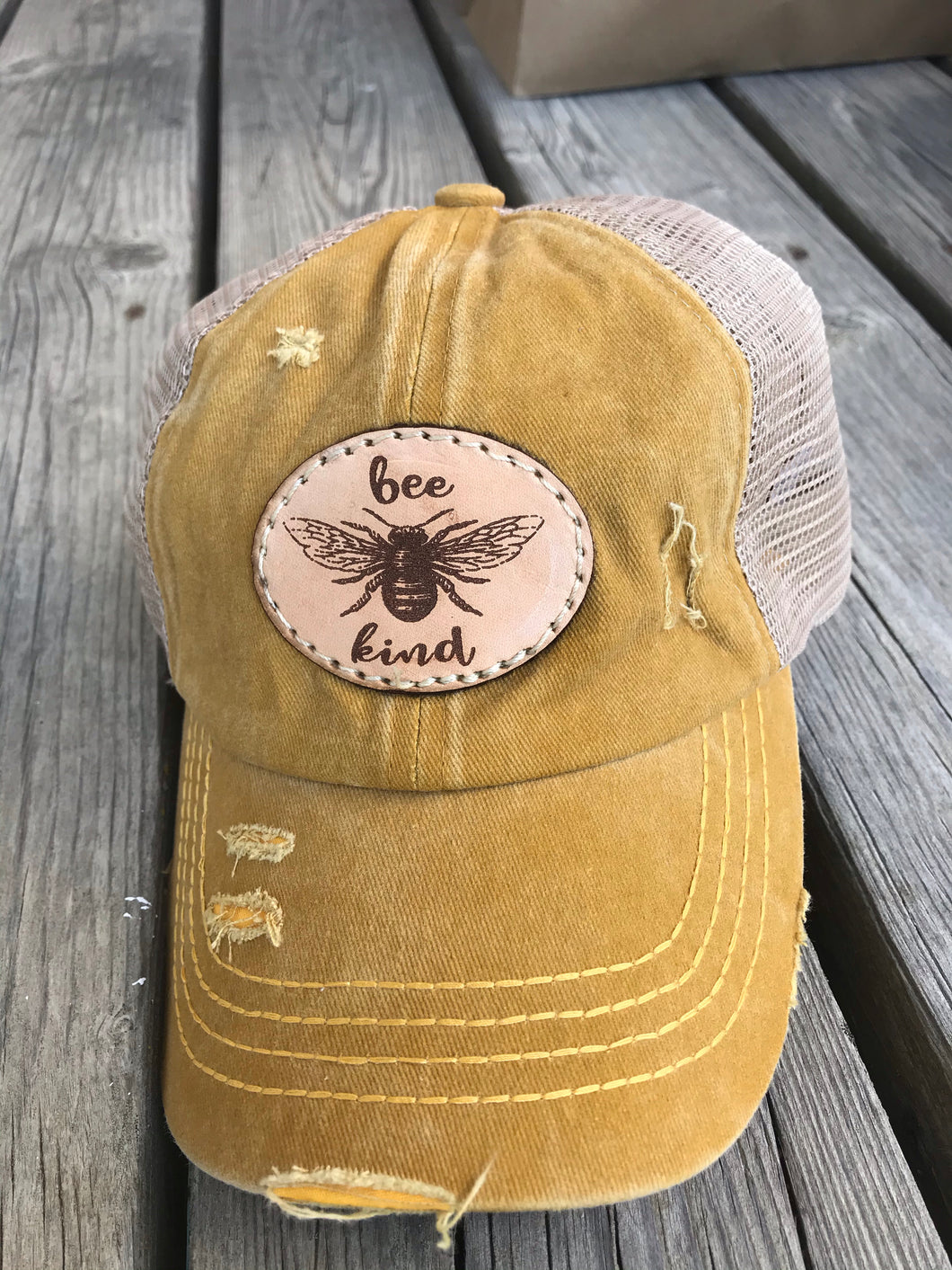 Bee Kind Distressed Patch Hat